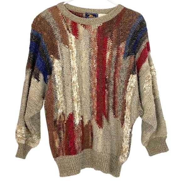 Vintage 80s 90s Grannycore Western Pullover Sweater Shoulder Pads Womens Medium - Picture 1 of 12